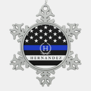 Polizei angeredetes amerikanische Flagge Schneeflocken Zinn-Ornament