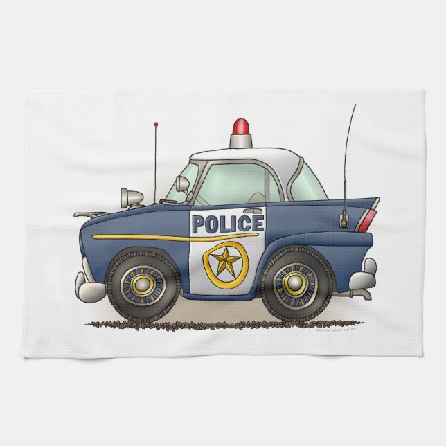 Polizei-Auto-Polizei Crusier Polizist-Auto Geschirrtuch (Horizontal)