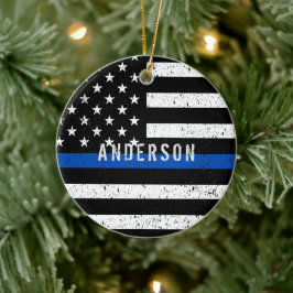 Polizei bedrückte Thin Blue Line mit Namen Keramik Ornament