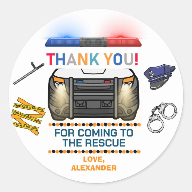 Polizei Birthday Party Gefallen Runder Aufkleber (Vorderseite)