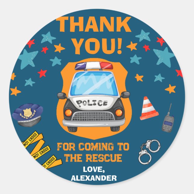 Polizei Birthday Party Gefallen Runder Aufkleber (Vorderseite)