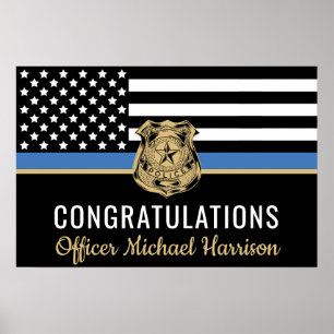 Polizei Blaue Linie Flagge Herzlichen Glückwunsch Poster