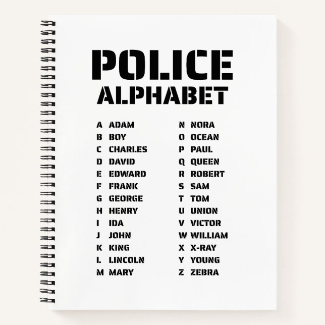 Polizei Buchstabiertafel Spiralblock Notizbuch (Vorderseite)