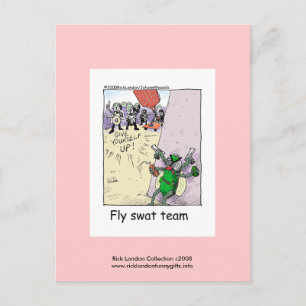 Polizei Cartoon Fliegenklatschen-Team Auf Einer Po Postkarte