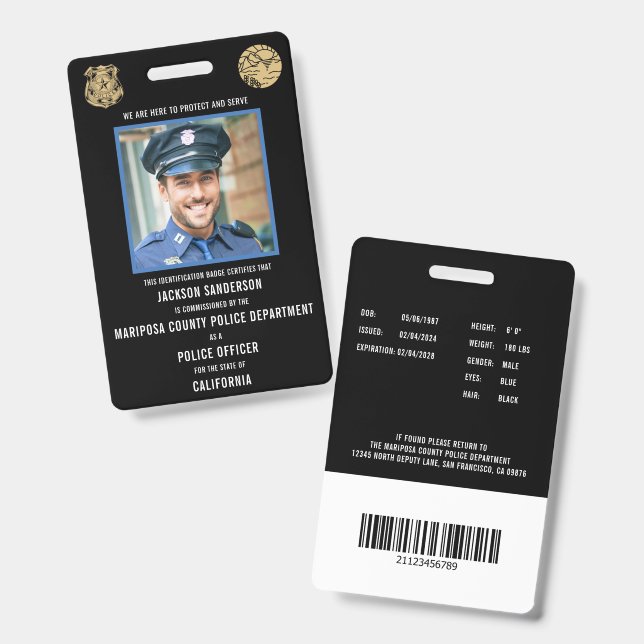 Polizei-Dienstausweis Ausweis (Vorder- & Rückseite)
