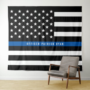 Polizei Dünne Blaue Linie Amerikanische Flagge Mon Wandteppich