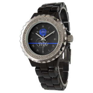 Polizei-Ehefrau-dünne blaue Linie Armbanduhr