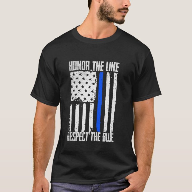 Polizei ehrt die Linie respektiert Blue Flag Offic T-Shirt (Vorderseite)