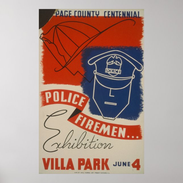 Polizei, Feuerwehr Ausstellung Vintag WPA Poster (Vorne)
