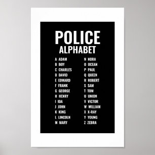 Polizei-Fonetisches Alphabet Schwarz & Weiß Poster