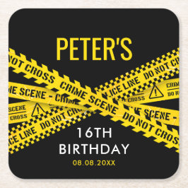 Polizei Geburtstag mit gelben Kriminalitätsbändern Rechteckiger Pappuntersetzer