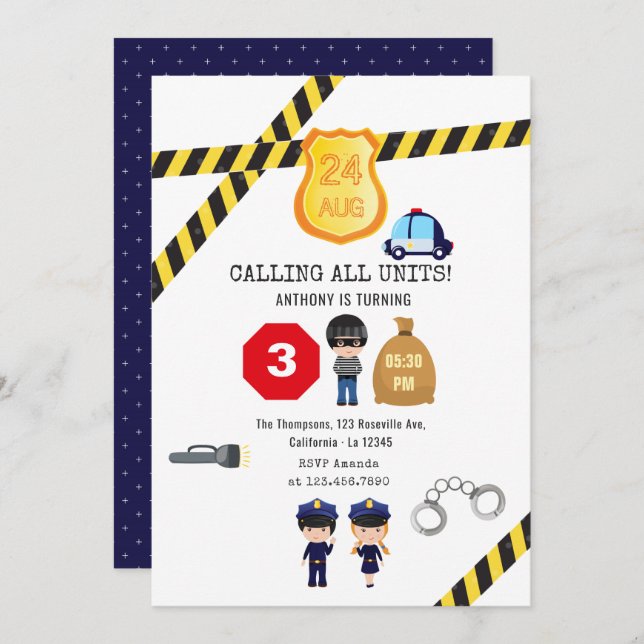 Polizei-Geburtstagspartei Einladung (Vorne/Hinten)