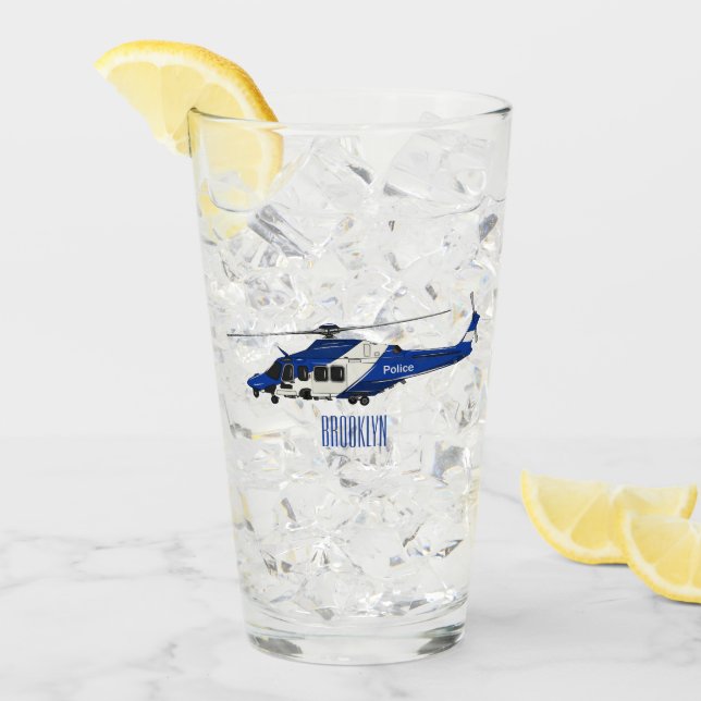 Polizei-Hubschrauber Cartoon-Illustration Glas (Vorderseite Ice)
