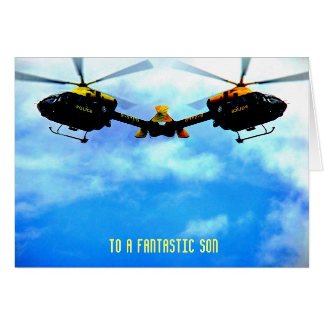 Polizei-Hubschrauber gegen Himmel (Vorderseite (Horizontal))