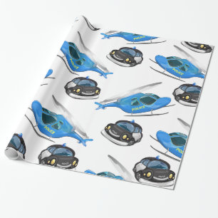 Polizei-Hubschrauber- und Polizeiauto Geschenkpapier