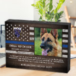 Polizei K9 Hundestrafverfolgungsbeamte Zurückstell Holzkisten Schild<br><div class="desc">Ehre deinen besten Partner und Polizeihund für seine engagierten Dienstjahre mit dieser Auszeichnung für das Foto des Gütesiegels für das Gütesiegel für die Güte der Thin Blue Line-Polizei. Personalisieren Sie mit dem Foto, dem Namen, der persönlichen Nachricht, den Dienstdaten und den Dienstjahren Ihres Polizeibeamten K9. Auch personalisieren Sie mit Abzeichen,...</div>