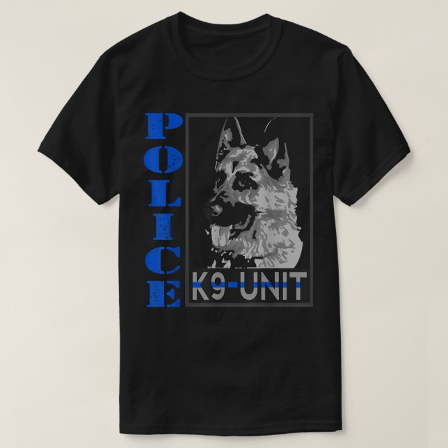Polizei K-9 Referat Thin Blue Line Offizier Dog De T-Shirt (Design vorne)