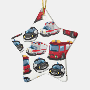 Polizei-, Krankenwagen- und Feuerwehrtransport Keramik Ornament