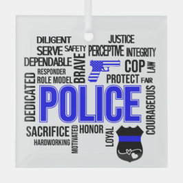 Polizei mit Words Glass Ornament