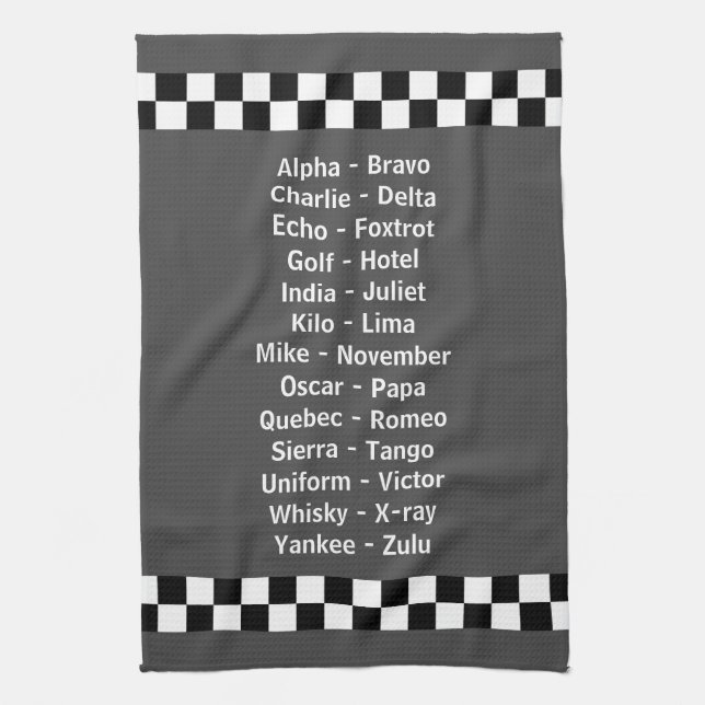 Polizei Phonetisch Alphabet Charcoal Grau Geschirrtuch (Vertikal)