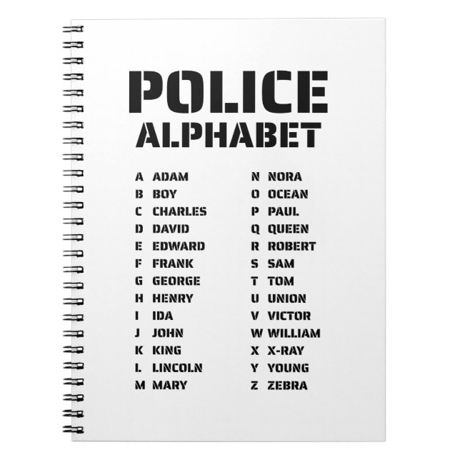 Polizei Phonetisches Alphabet Spiralblock Notizblock (Vorderseite)