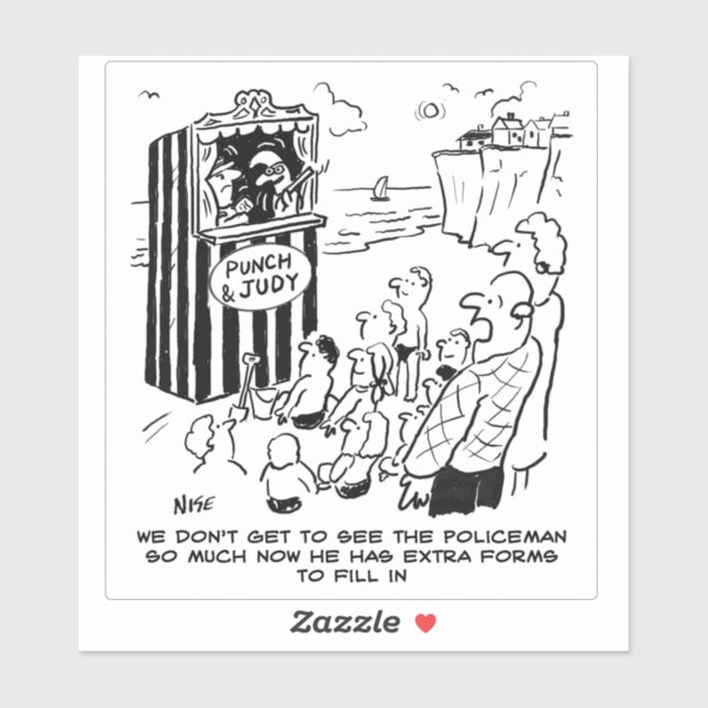 Polizei Punch und Judy Cartoon. Aufkleber (Blatt)