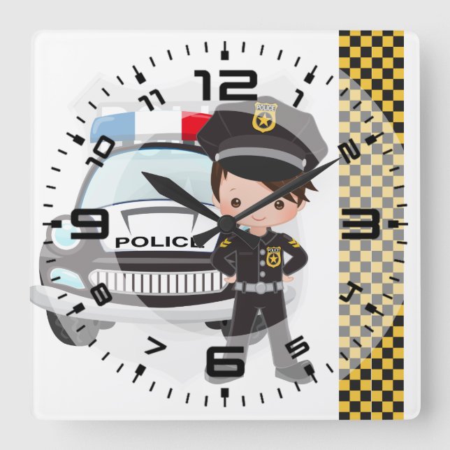 Polizei Quadratische Wanduhr (Vorderseite)