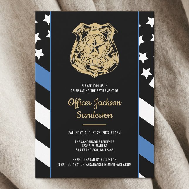 Polizei-Ruhestand Thin Blue Line Strafverfolgung Einladung (Police Retirement Thin Blue Line Law Enforcement Invitation)
