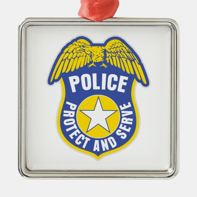 Polizei schützt und dient Abzeichen Silbernes Ornament (Vorne)