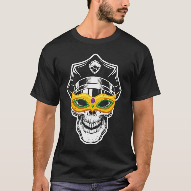 Polizei Skull Masquerade Maske Mardi Gras Karneval T-Shirt (Vorderseite)