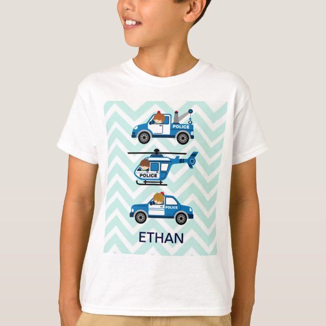 Polizei tauscht Hubschrauber-Fahrzeuge auf T-Shirt (Vorderseite)