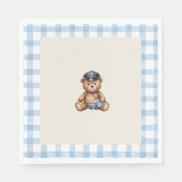 Polizei-Teddybär-Gingham-Baby-Shower-Servietten Serviette