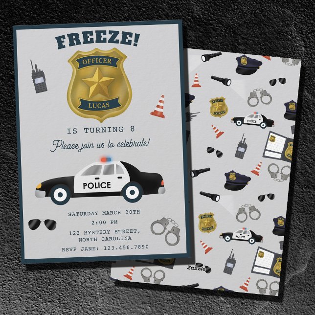 Polizei Thema Polizist Geburtstagsfeier Einladung (Police Themed Policeman Cop Birthday Party Invitation)