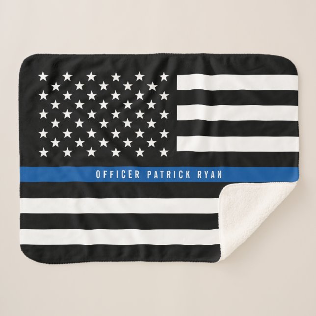 Polizei Thin Blue Line American Flag Monogram Smal Sherpadecke (Vorderseite (Horizontal))