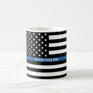 Polizei Thin Blue Line American Flag Name Kaffeetasse