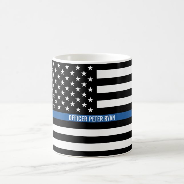 Polizei Thin Blue Line American Flag Name Kaffeetasse (Mittel)