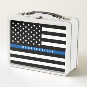 Polizei Thin Blue Line American Flag Name Metall Brotdose