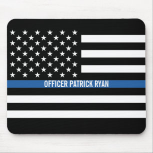 Polizei Thin Blue Line American Flag Name Mousepad