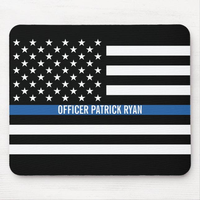 Polizei Thin Blue Line American Flag Name Mousepad (Vorne)