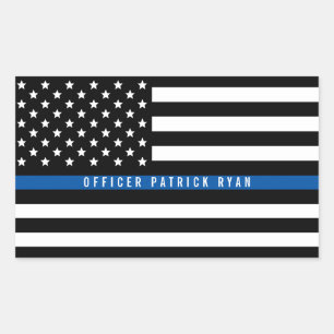 Polizei Thin Blue Line American Flag Name Rechteckiger Aufkleber