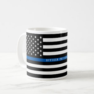Polizei Thin Blue Line American Flag Name Tasse