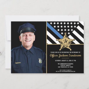 Polizei Thin Blue Line Flag Foto Ruhestandsfeier Einladung