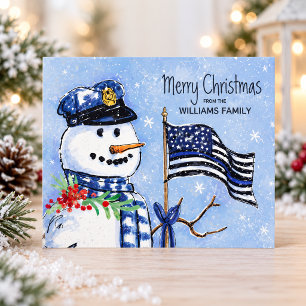 Polizei Thin Blue Line Flag Schneemann Weihnachten