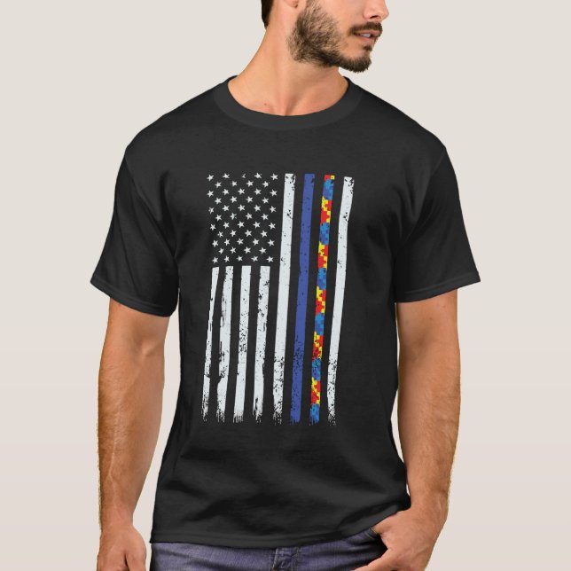 Polizei unterstützt Autismus-Bewusstsein Thin Blue T-Shirt (Vorderseite)