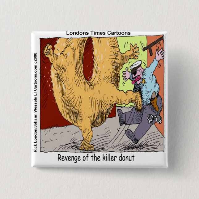 Polizei Vs Donut Lustiger Cartoon Button (Vorderseite)
