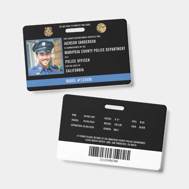 Polizeiabteilung Mitarbeiter-ID Ausweis (Vorder- & Rückseite)