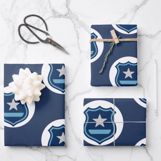 Polizeiabzeichen-Aufkleber | Polizeibeamter  Geschenkpapier Set (Vorderseite)