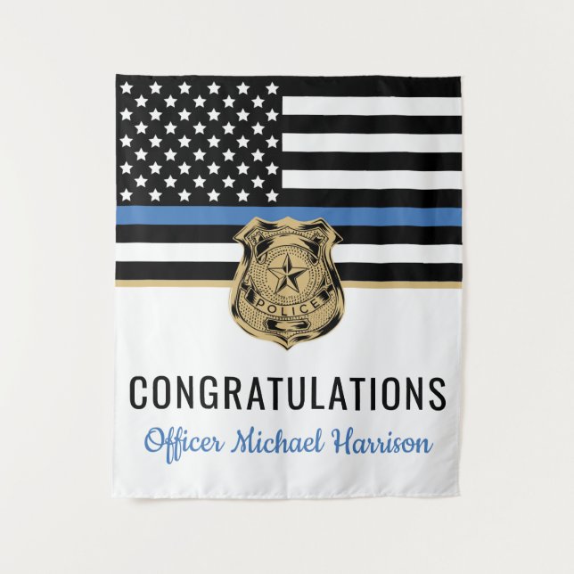 Polizeiakademie Abschluss Thin Blue Line Party Wandteppich (Vorderseite)