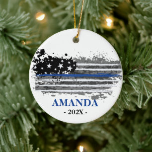 Polizeiamt - Fahne und Weihnachten zum Foto Keramik Ornament