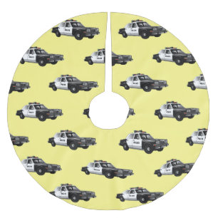 Polizeiauto Cartoon-Illustration Polyester Weihnachtsbaumdecke